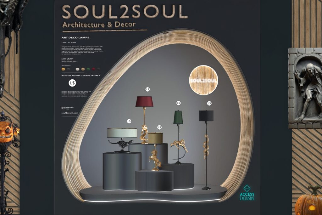 Art Deco Lamps, L$169 each/L$499 FP