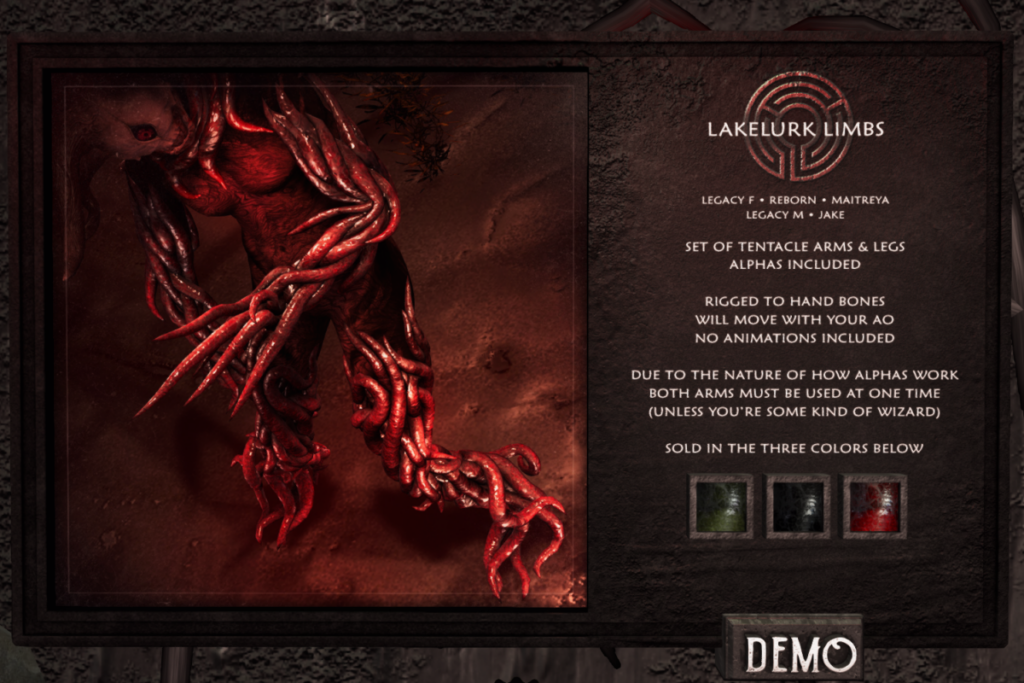 Lakelurk Limbs - Jake/Legacy F+M/Maitreya/Reborn, L$450 each