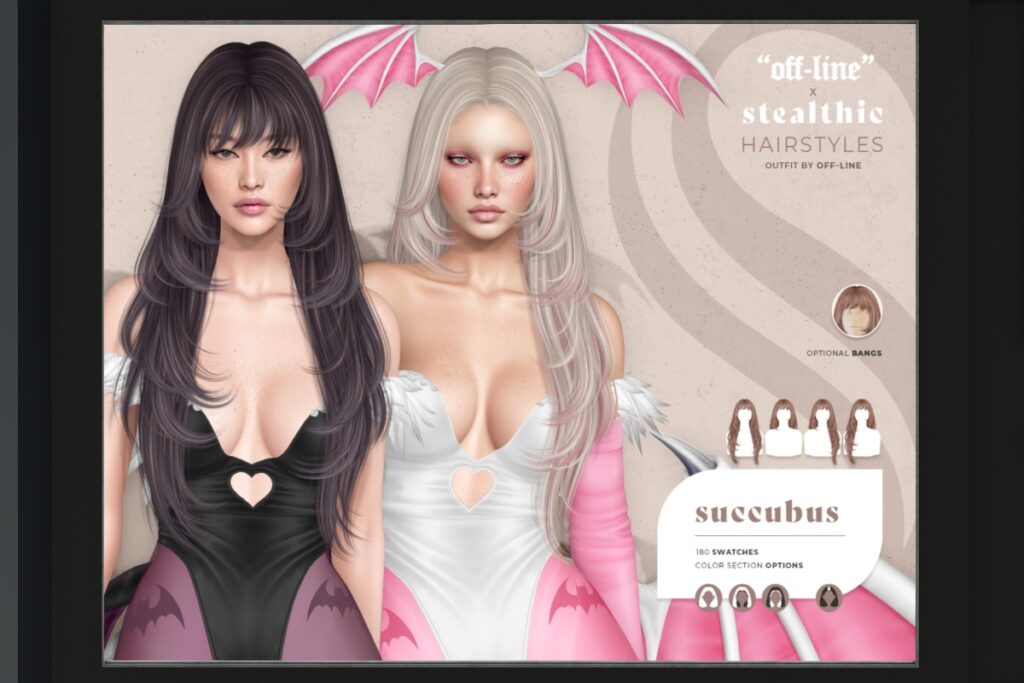 Succubus Hairstyle, L$399 Basic Pack/L$199 Upgrade HUD/L$598 FP