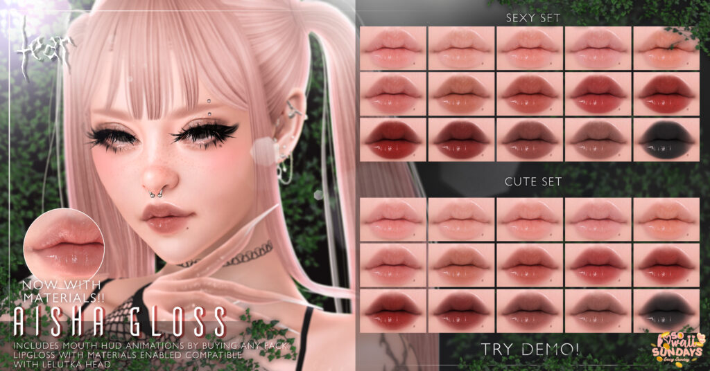 Aisha Gloss - EvoX	&lt;a href=&quot;http://maps.secondlife.com/secondlife/Hashira/150/190/3&quot; target=&quot;_blank&quot;&gt;Teleport&lt;/a&gt;