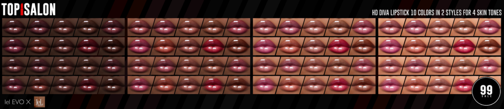 Diva Lipsticks - EvoX	&lt;a href=&quot;http://maps.secondlife.com/secondlife/Cosmic%20Valley/184/103/523&quot; target=&quot;_blank&quot;&gt;Teleport&lt;/a&gt;