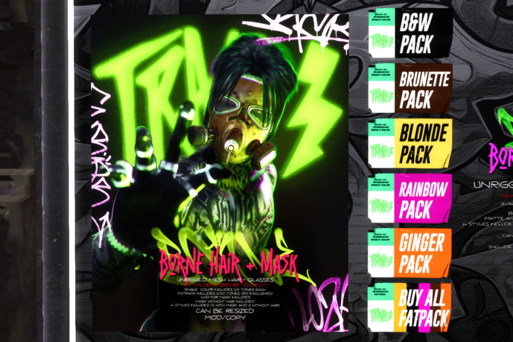 Borne Hair &amp; Mask, L$299 each/L$1000 FP