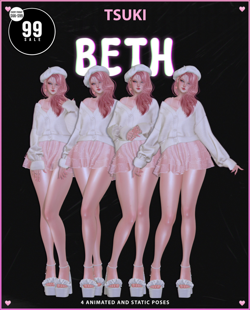 Beth Poses	&lt;a href=&quot;http://maps.secondlife.com/secondlife/Dark%20Desires/240/183/24&quot; target=&quot;_blank&quot;&gt;Teleport&lt;/a&gt;