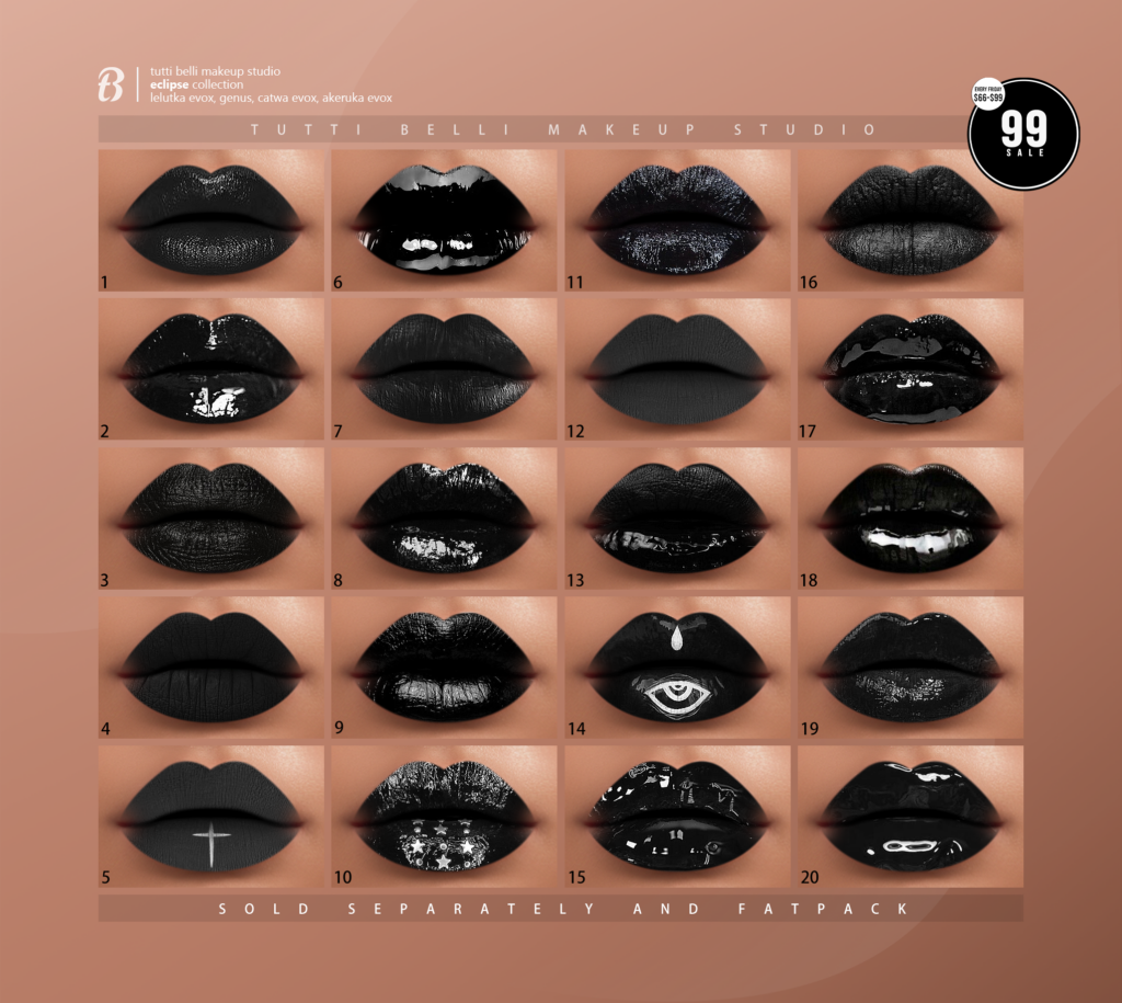 Eclipse Collection Lipsticks - AkX/CatwaX/EvoX/Genus	&lt;a href=&quot;http://maps.secondlife.com/secondlife/Malkine/79/162/501&quot; target=&quot;_blank&quot;&gt;Teleport&lt;/a&gt;