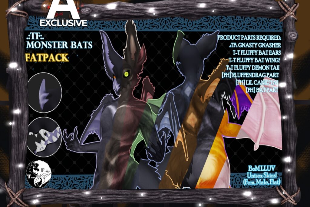 Monster Bats Mod Kit - BOM/Twin Fangs Gnasty Gnasher, L$800 each/L$4500 FP
