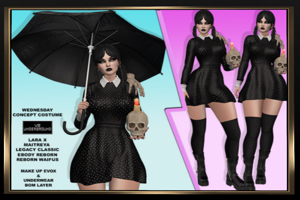 Wednesday Costume &amp; Makeup - BOM/EvoX/Legacy/Maitreya/Reborn/+mods, L$298