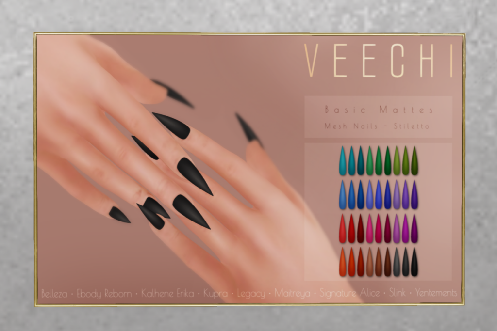 Basic Matte Mesh Nails // Stiletto  - See ad for fits	&lt;a href=&quot;http://maps.secondlife.com/secondlife/Impulse/75/77/22&quot; target=&quot;_blank&quot;&gt;Teleport&lt;/a&gt;