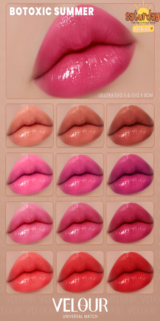 Botoxic Summer Lipstick - EvoX	&lt;a href=&quot;http://maps.secondlife.com/secondlife/VELOUR/93/115/83&quot; target=&quot;_blank&quot;&gt;Teleport&lt;/a&gt;