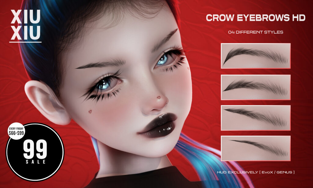 Crow Eyebrows - EvoX/Genus	&lt;a href=&quot;http://maps.secondlife.com/secondlife/Paradise%20Isla/197/142/901&quot; target=&quot;_blank&quot;&gt;Teleport&lt;/a&gt;