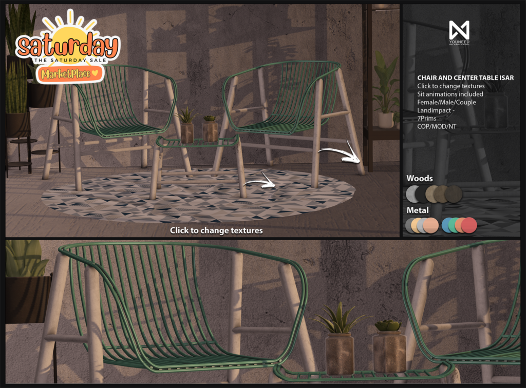 Isar Chair and Center Table	&lt;a href=&quot;https://tinyurl.com/bdfxtpp7&quot; target=&quot;_blank&quot;&gt;Marketplace Link&lt;/a&gt;