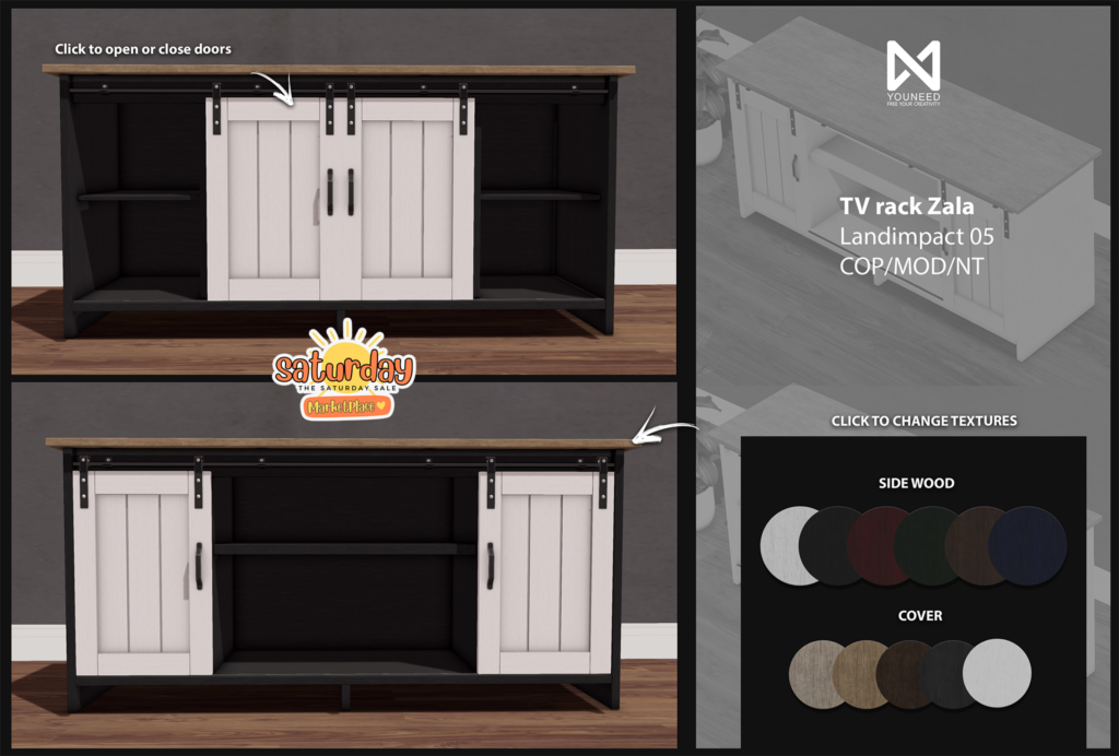 Zala TV Rack	&lt;a href=&quot;https://tinyurl.com/bdfxtpp7&quot; target=&quot;_blank&quot;&gt;Marketplace Link&lt;/a&gt;