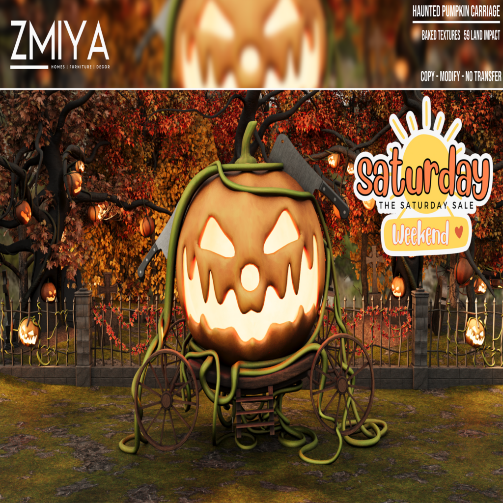 Haunted Pumpkin Carriage	&lt;a href=&quot;http://maps.secondlife.com/secondlife/The%20Moon%20Kingdom/118/44/21&quot; target=&quot;_blank&quot;&gt;Teleport&lt;/a&gt;
