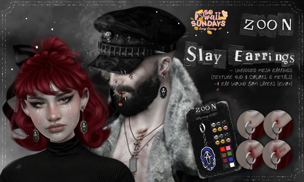Slay Earrings with Wound - BOM/Unrigged	&lt;a href=&quot;http://maps.secondlife.com/secondlife/Timida/50/175/1466&quot; target=&quot;_blank&quot;&gt;Teleport&lt;/a&gt;