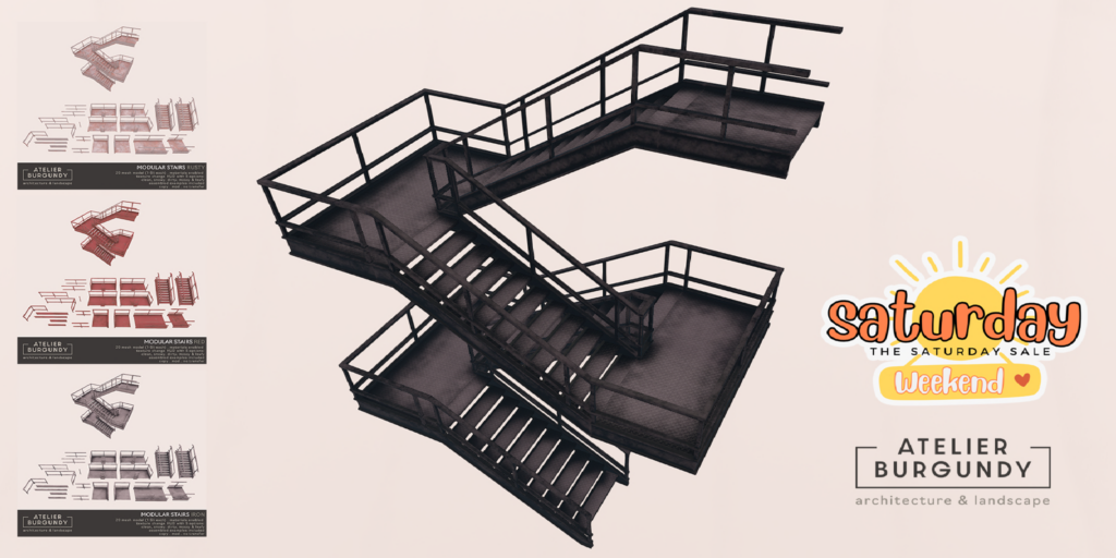Modular Stairs	&lt;a href=&quot;http://maps.secondlife.com/secondlife/Atelier/17/113/21&quot; target=&quot;_blank&quot;&gt;Teleport&lt;/a&gt;