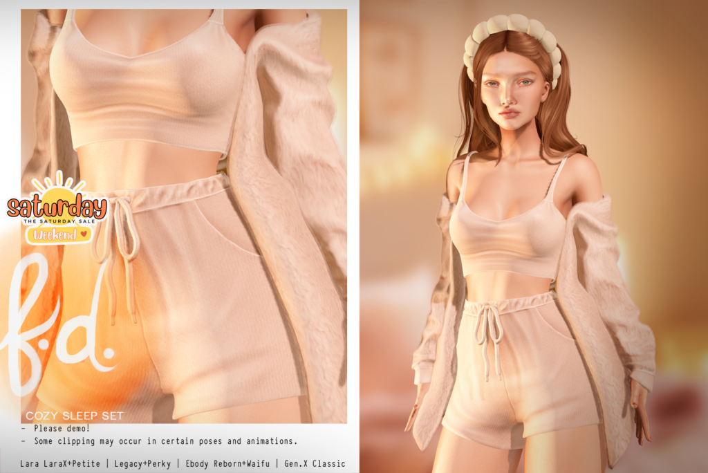 Cozy Sleep Set - GenX/Legacy/MaitreyaX/Reborn/+mods	&lt;a href=&quot;https://maps.secondlife.com/secondlife/fd%20mainstore/128/51/51&quot; target=&quot;_blank&quot;&gt;Teleport&lt;/a&gt;