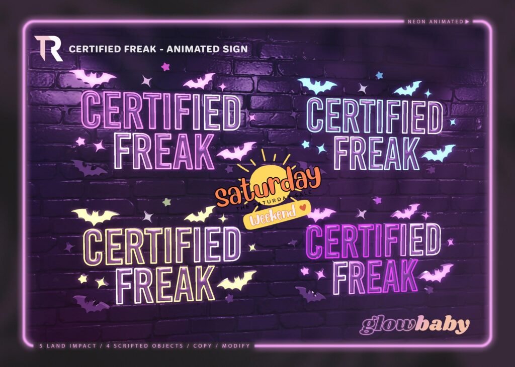 Certified Freak Signs	&lt;a href=&quot;http://maps.secondlife.com/secondlife/Slytherin/121/104/1070&quot; target=&quot;_blank&quot;&gt;Teleport&lt;/a&gt;
