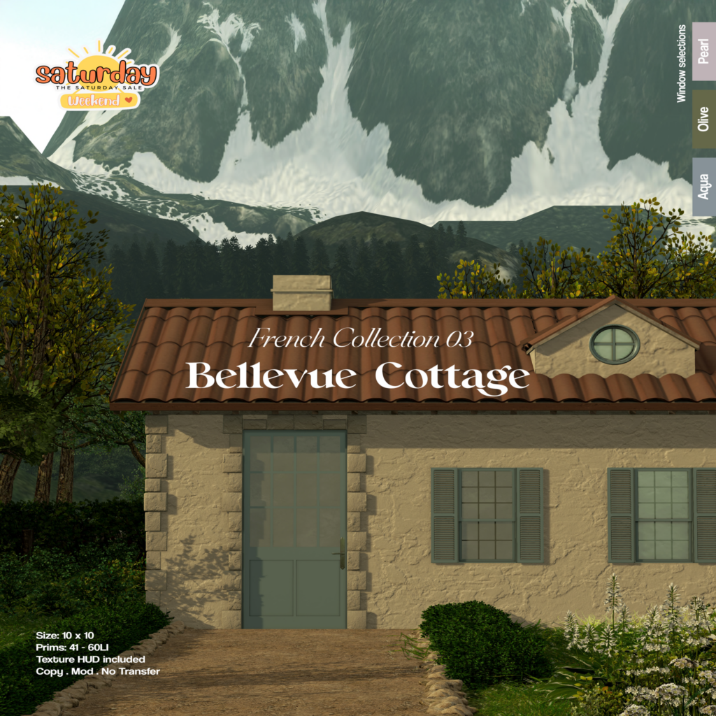 Bellevue Cottage	&lt;a href=&quot;http://maps.secondlife.com/secondlife/Moon%20Valley%20Cove/30/82/1494&quot; target=&quot;_blank&quot;&gt;Teleport&lt;/a&gt;