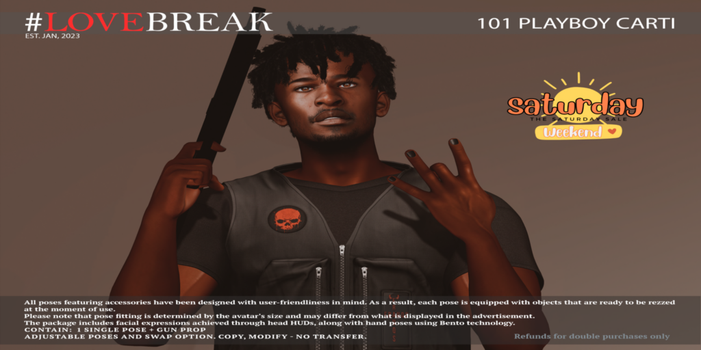 101 Playboy Carti Pose	&lt;a href=&quot;http://maps.secondlife.com/secondlife/Bloom%20Light/44/248/37&quot; target=&quot;_blank&quot;&gt;Teleport&lt;/a&gt;