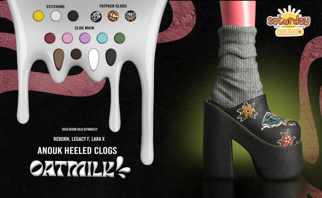 Anouk Clogs - Legacy/MaitreyaX/Reborn	&lt;a href=&quot;http://maps.secondlife.com/secondlife/Glenn/227/170/803&quot; target=&quot;_blank&quot;&gt;Teleport&lt;/a&gt;