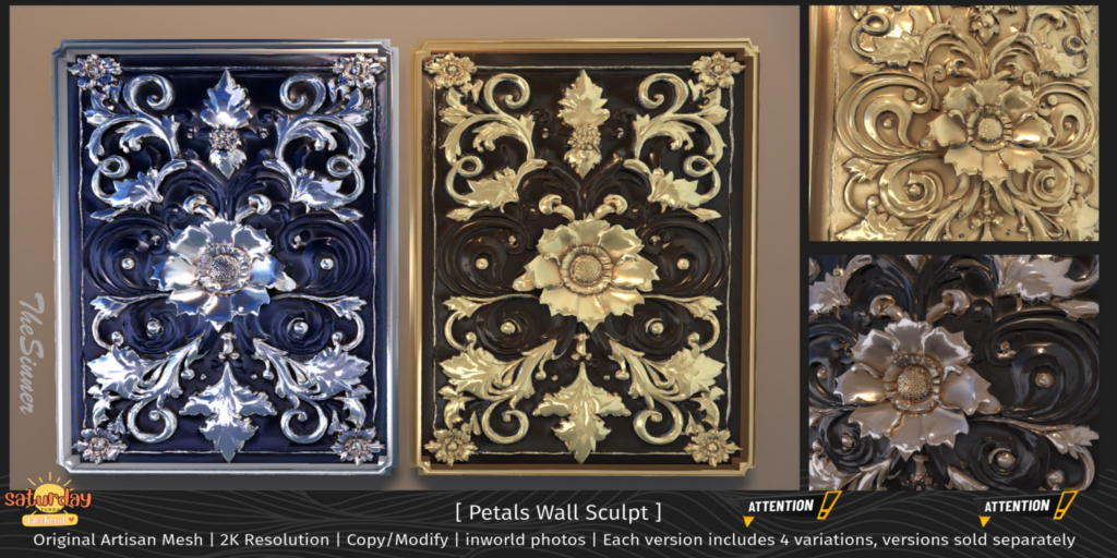 Petals Wall Sculpt Decor	&lt;a href=&quot;http://maps.secondlife.com/secondlife/Peaceful%20Land/128/97/1696&quot; target=&quot;_blank&quot;&gt;Teleport&lt;/a&gt;