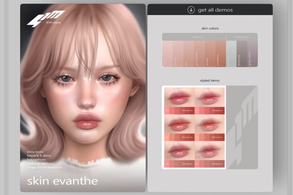 Evanthe Skin - EvoX, L$799 each/L$1099-L$2099 each FP | Evanthe Lipstick - EvoX, L$299 each