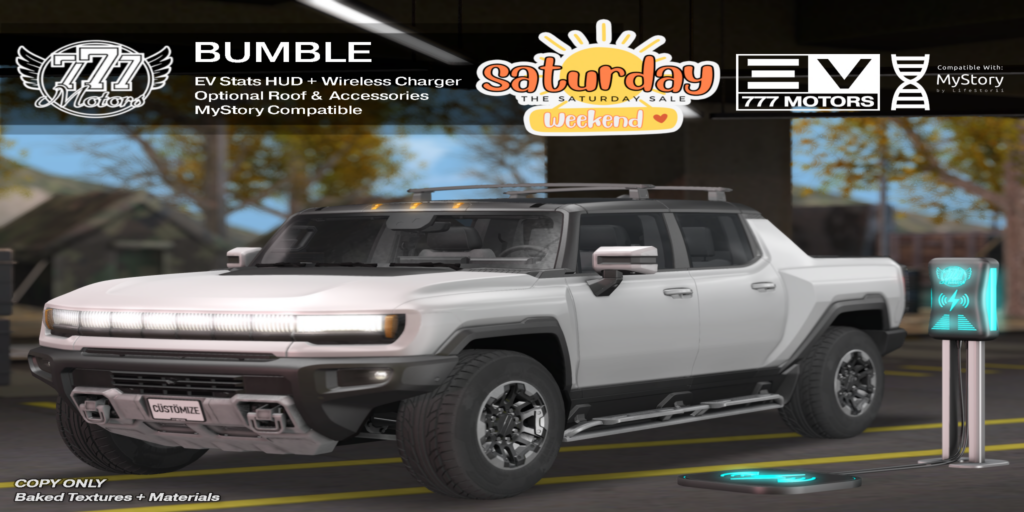 Bumble Driveable Truck	&lt;a href=&quot;http://maps.secondlife.com/secondlife/Highway%20Star/144/134/23&quot; target=&quot;_blank&quot;&gt;Teleport&lt;/a&gt;
