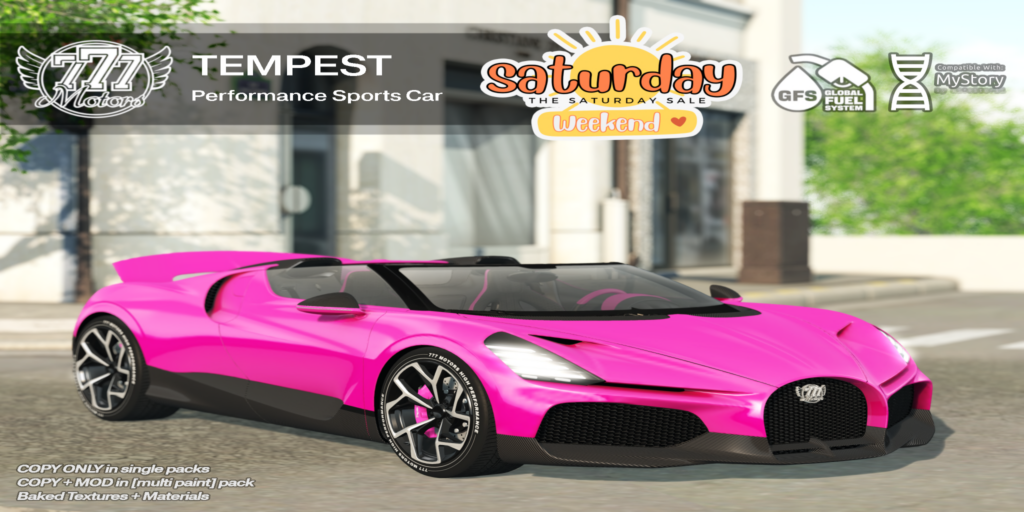 Tempest Performance Sports Car Pink	&lt;a href=&quot;http://maps.secondlife.com/secondlife/Highway%20Star/144/134/23&quot; target=&quot;_blank&quot;&gt;Teleport&lt;/a&gt;