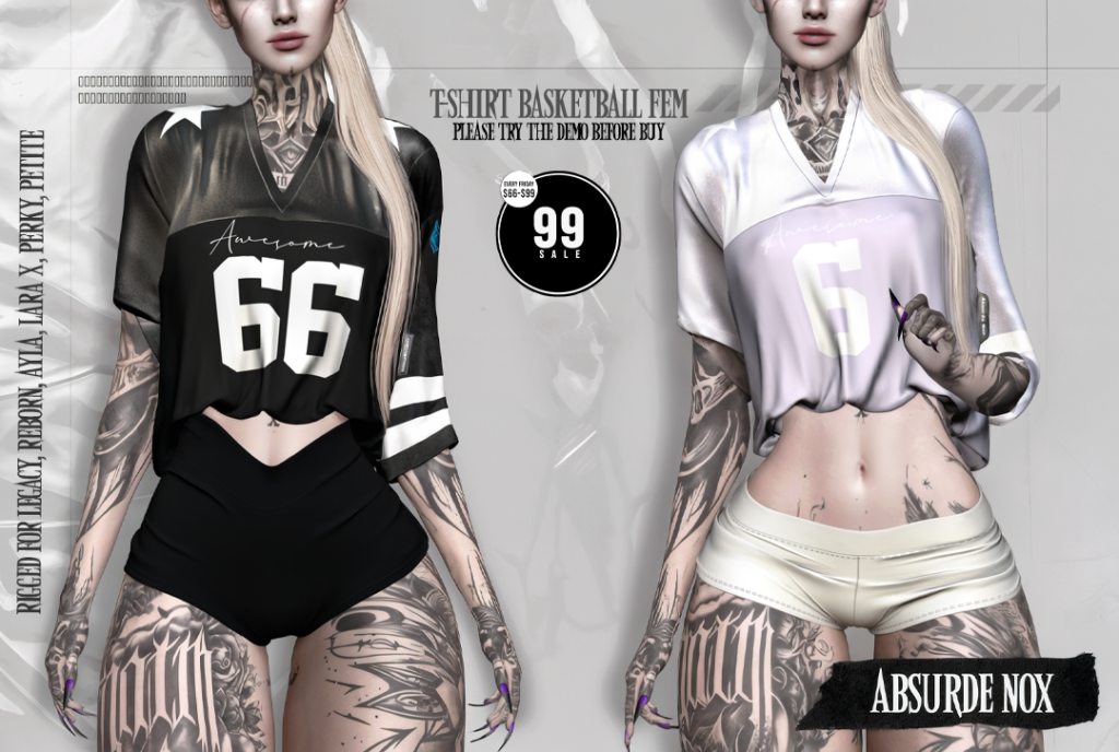 T-Shirt Basketball Fem - Ayla/Legacy/MaitreyaX/Reborn/+mods	&lt;a href=&quot;http://maps.secondlife.com/secondlife/Evergreen/56/129/3512&quot; target=&quot;_blank&quot;&gt;Teleport&lt;/a&gt;