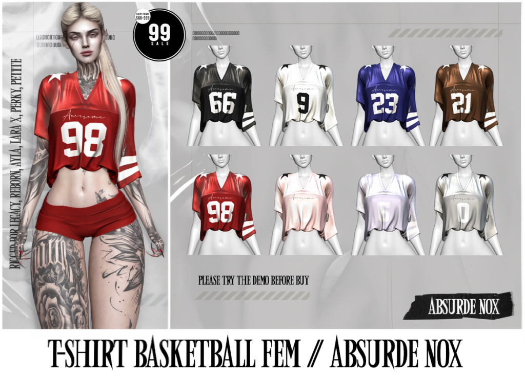 T-Shirt Basketball Fem - Ayla/Legacy/MaitreyaX/Reborn/+mods	&lt;a href=&quot;http://maps.secondlife.com/secondlife/Evergreen/56/129/3512&quot; target=&quot;_blank&quot;&gt;Teleport&lt;/a&gt;