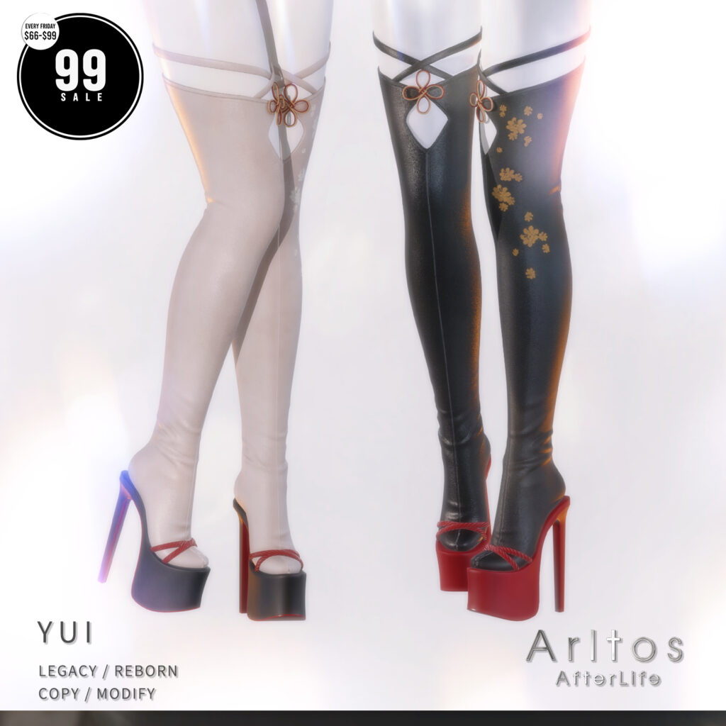 Yui Heels - Legacy/Reborn	<a href="http://maps.secondlife.com/secondlife/The%20Sign%20II/20/197/21" target="_blank">Teleport</a>