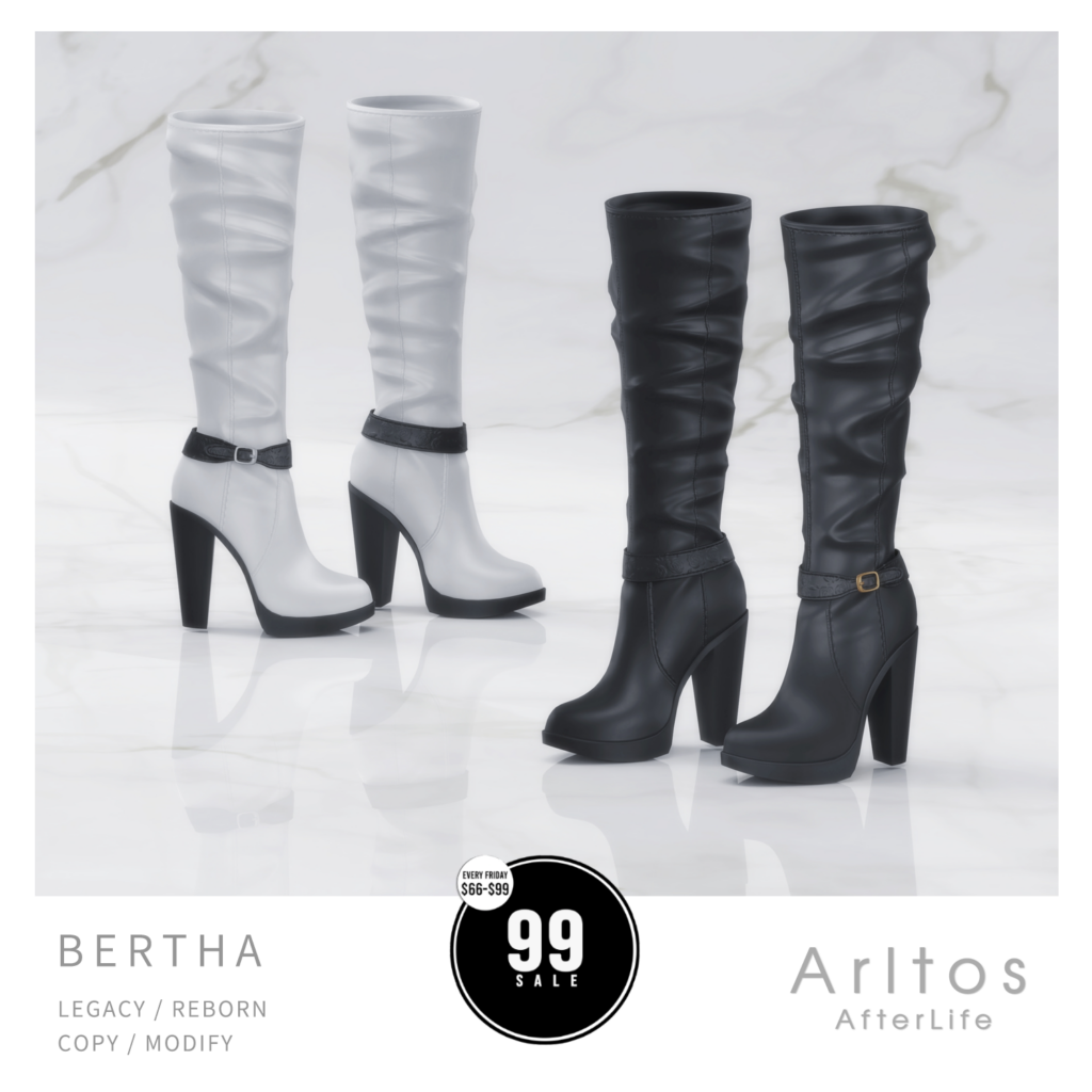 Bertha Boots - Legacy/Reborn	&lt;a href=&quot;http://maps.secondlife.com/secondlife/The%20Sign%20II/26/208/21&quot; target=&quot;_blank&quot;&gt;Teleport&lt;/a&gt;