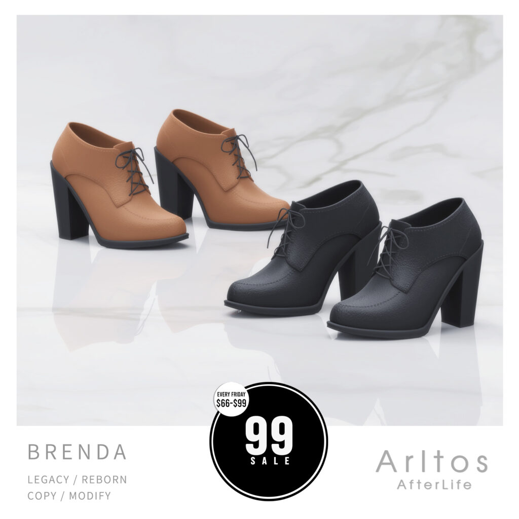 Brenda Shoes - Legacy/Reborn	<a href="http://maps.secondlife.com/secondlife/The%20Sign%20II/20/197/21" target="_blank">Teleport</a>