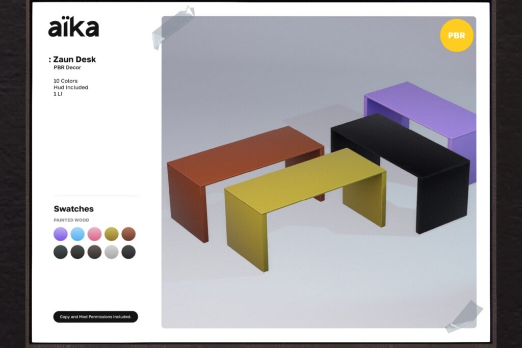 Zaun Desk	&lt;a href=&quot;http://maps.secondlife.com/secondlife/aika%20mainstore/125/16/11&quot; target=&quot;_blank&quot;&gt;Teleport&lt;/a&gt;