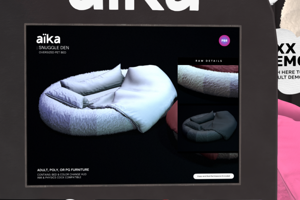 Snuggle Den, L$999 PG/L$1499 Adult/L$1999 Poly