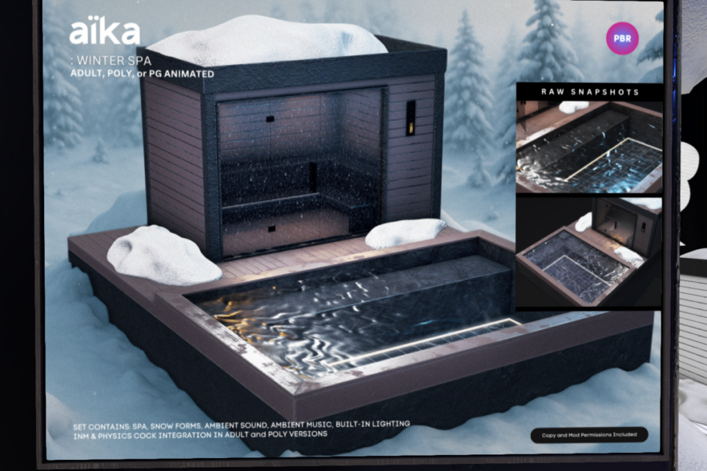 Winter Spa, L$1499-L$2999 each