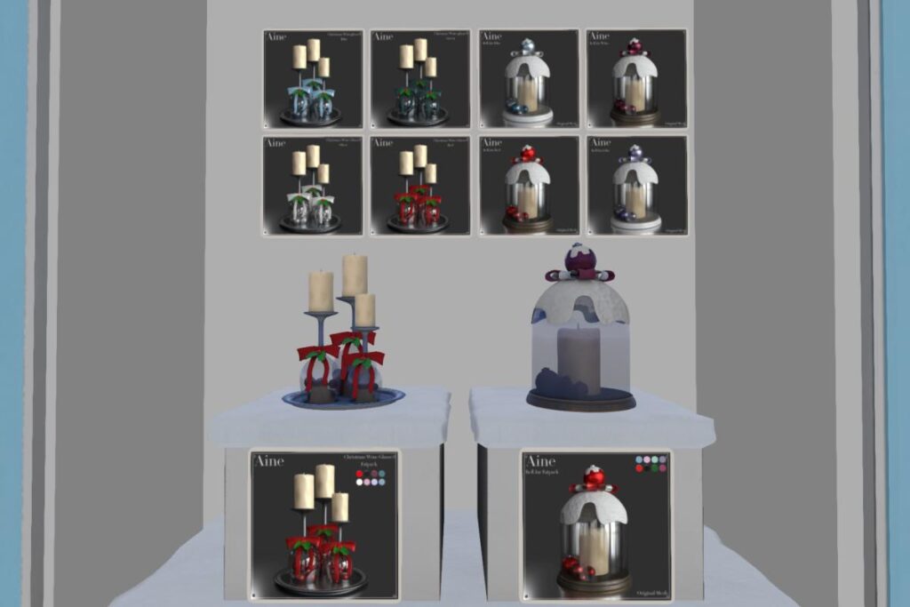 Christmas Wine Glasses and Bell Jars, L$299 each/L$699 each FP