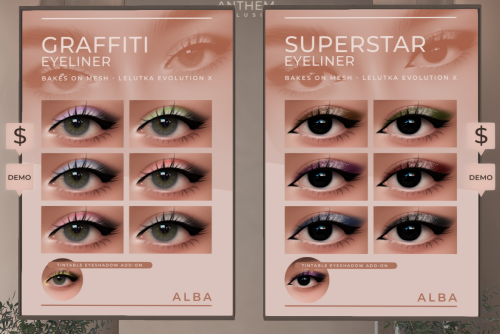 Graffiti and Superstar Eyeliners - EvoX, L$199 each