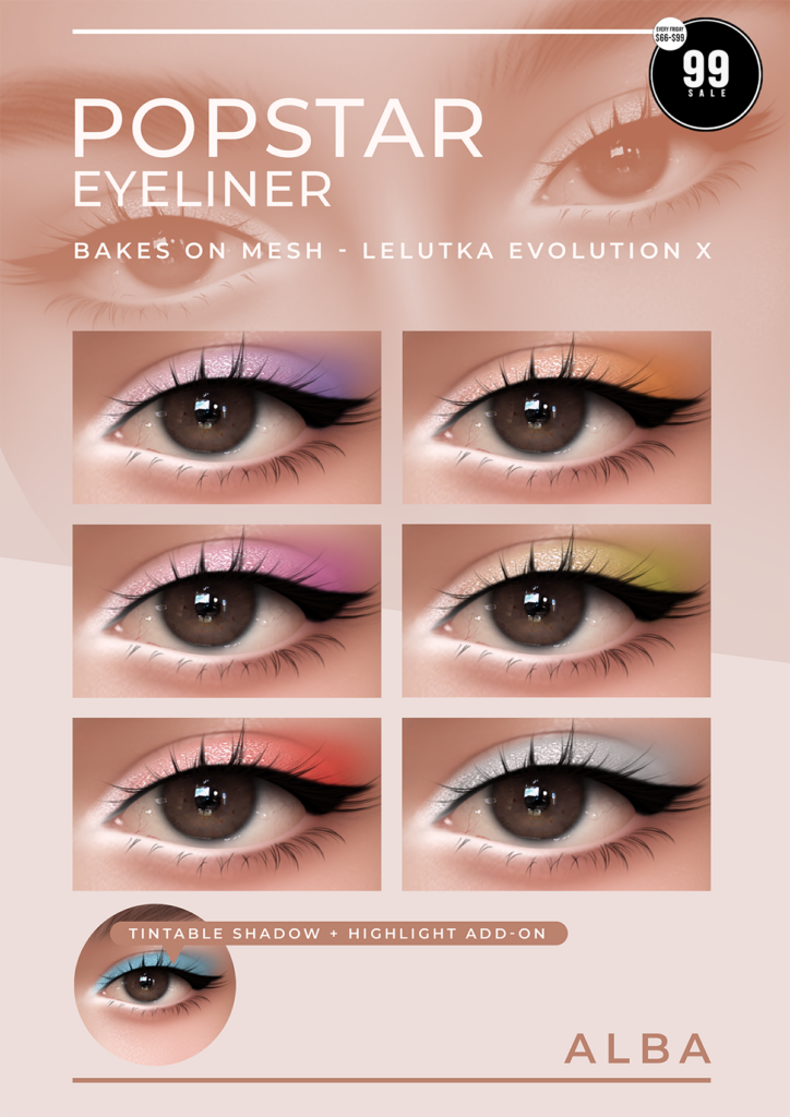 Popstar Eyeliner - EvoX	&lt;a href=&quot;http://maps.secondlife.com/secondlife/AmCoz/200/144/2106&quot; target=&quot;_blank&quot;&gt;Teleport&lt;/a&gt;