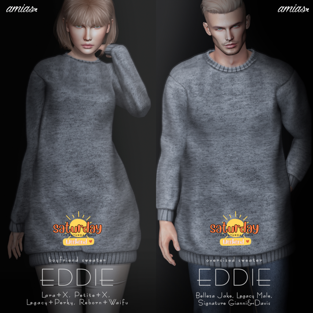 Eddie Boyfriend Sweater - Legacy/MaitreyaX/Reborn/+mods | Eddie Oversized Sweater - Jake/Legacy/Signature	&lt;a href=&quot;http://maps.secondlife.com/secondlife/Cartier/149/115/1387&quot; target=&quot;_blank&quot;&gt;Teleport&lt;/a&gt;