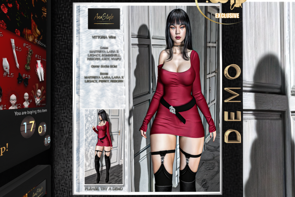 Vittoria Dress - Legacy/MaitreyaX/Reborn/+mods, L$199 each/L$1670 FP | Vittoria Boots - Legacy/Maitreya/Reborn/+mods, L$199