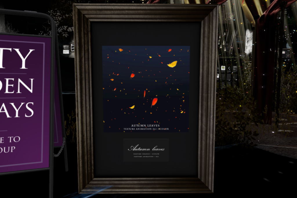 Autumn Leaves	&lt;a href=&quot;http://maps.secondlife.com/secondlife/Rigi/41/98/3799&quot; target=&quot;_blank&quot;&gt;Teleport&lt;/a&gt;