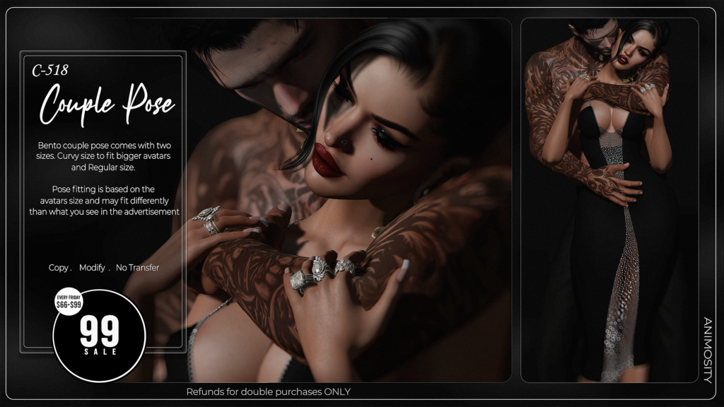 C-518 Couple Pose	&lt;a href=&quot;http://maps.secondlife.com/secondlife/Cravone/198/133/30&quot; target=&quot;_blank&quot;&gt;Teleport&lt;/a&gt;