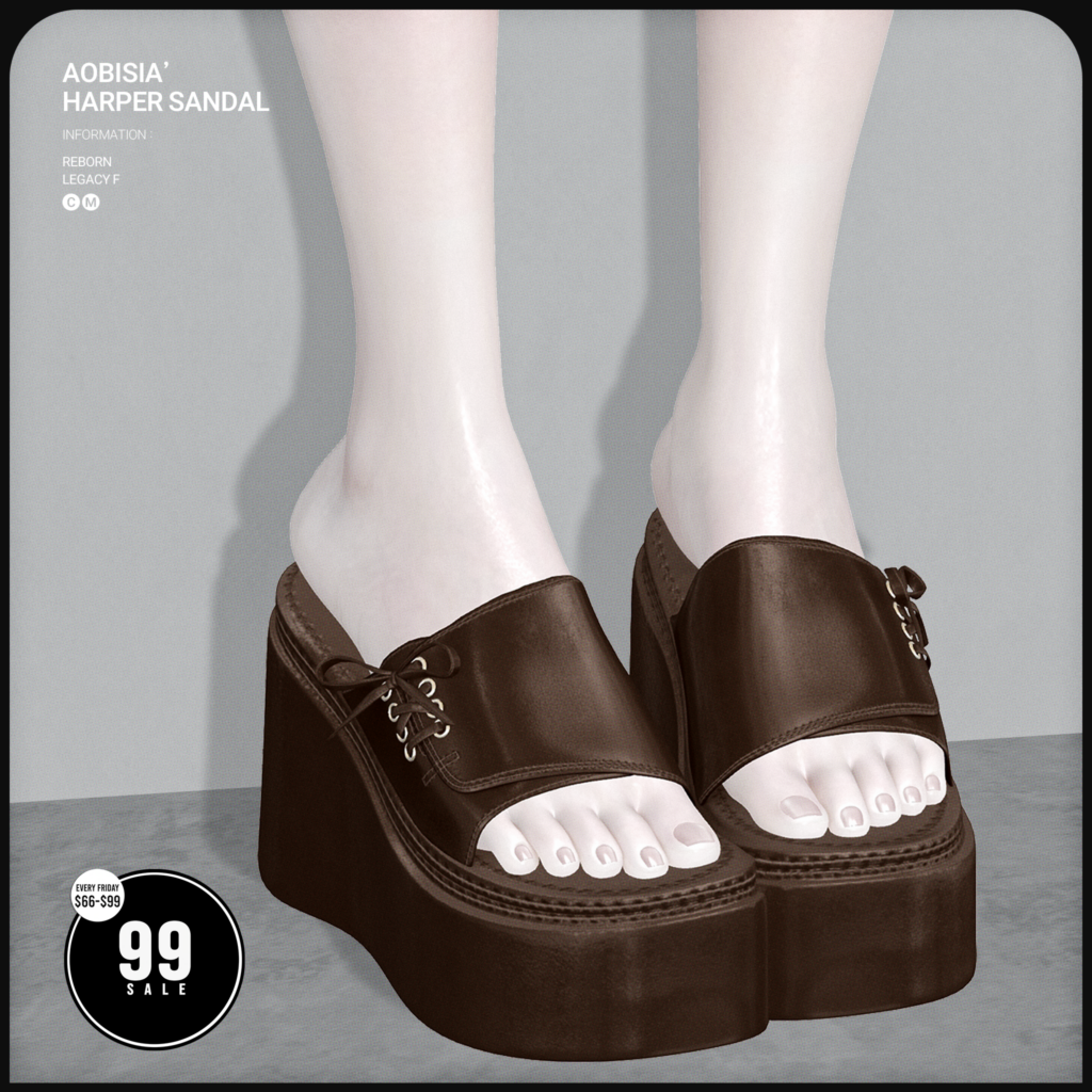 Harper Sandal - Legacy/Reborn	&lt;a href=&quot;http://maps.secondlife.com/secondlife/Stay/88/219/850&quot; target=&quot;_blank&quot;&gt;Teleport&lt;/a&gt;