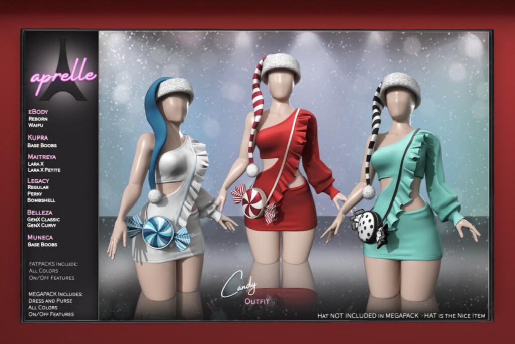 Candy Dress &amp; Purse - GenX/Inithium/Legacy/MaitreyaX/Reborn/Yentements/+mods, L$199-L$269 each/L$899-L$999 each FP/L$1599 MP
