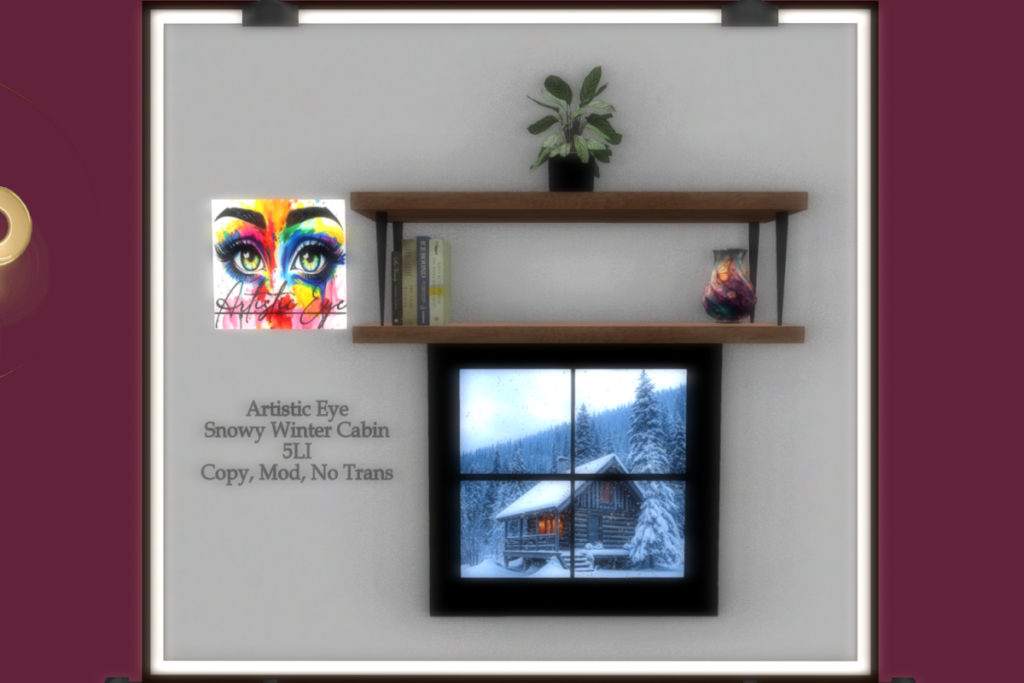 Snowy Winter Cabin Wall Decor, L$175