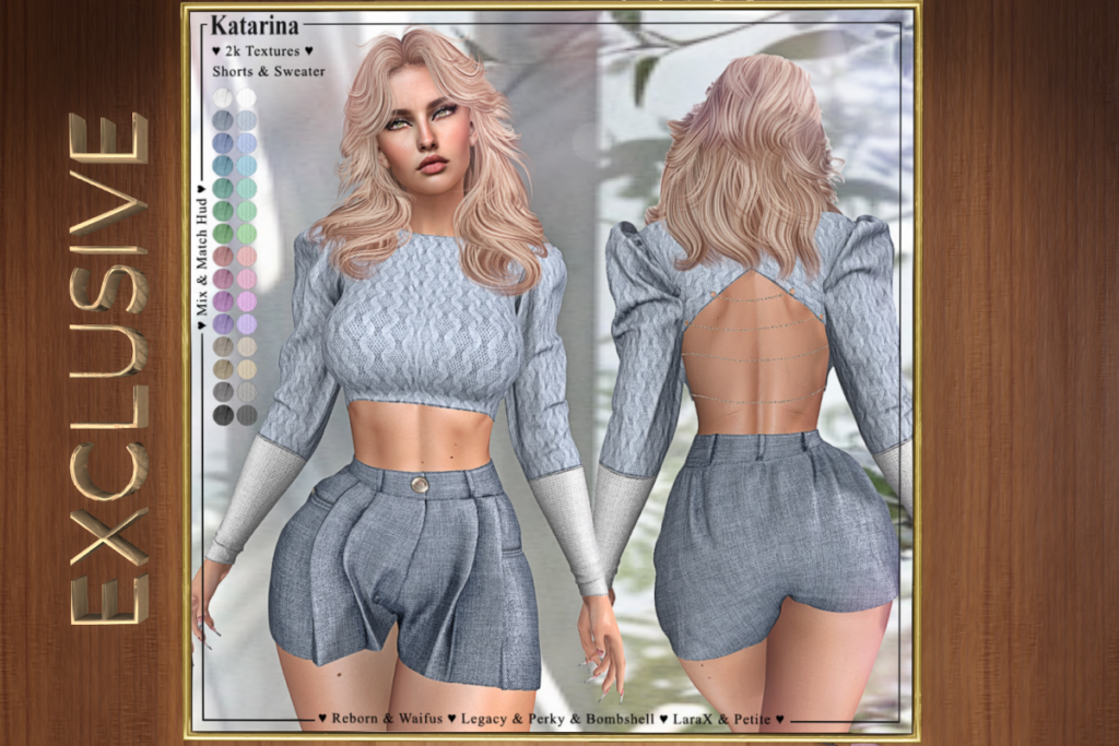 Katarina Sweater &amp; Shorts - Legacy/MaitreyaX/Reborn/+mods, L$399-L$499 each/L$799 FP