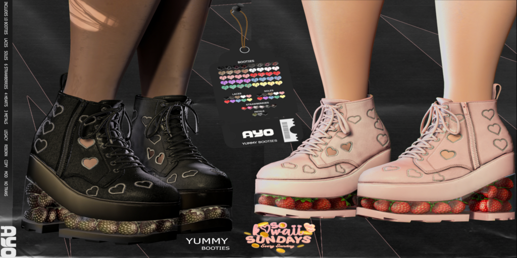 Yummy Booties - Legacy/Reborn	&lt;a href=&quot;http://maps.secondlife.com/secondlife/Wana/197/65/2006&quot; target=&quot;_blank&quot;&gt;Teleport&lt;/a&gt;