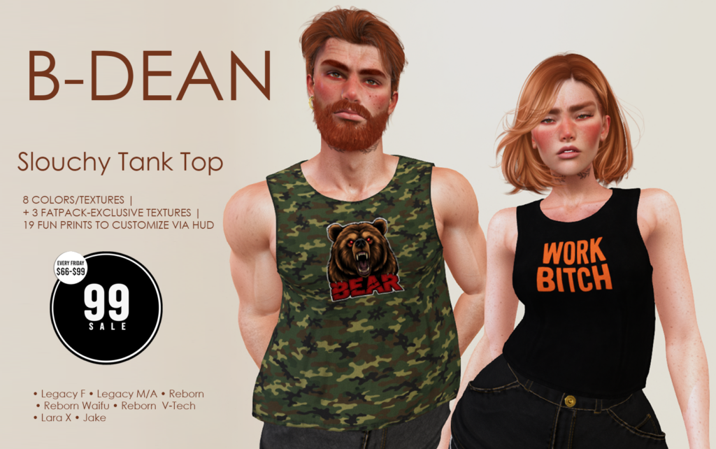 Slouchy Tank Top - Jake/Legacy F+M/MaitreyaX/Reborn/+mods	&lt;a href=&quot;https://maps.secondlife.com/secondlife/Dixon%20USA/245/28/983?sfnsn=wiwspmo&quot; target=&quot;_blank&quot;&gt;Teleport&lt;/a&gt;