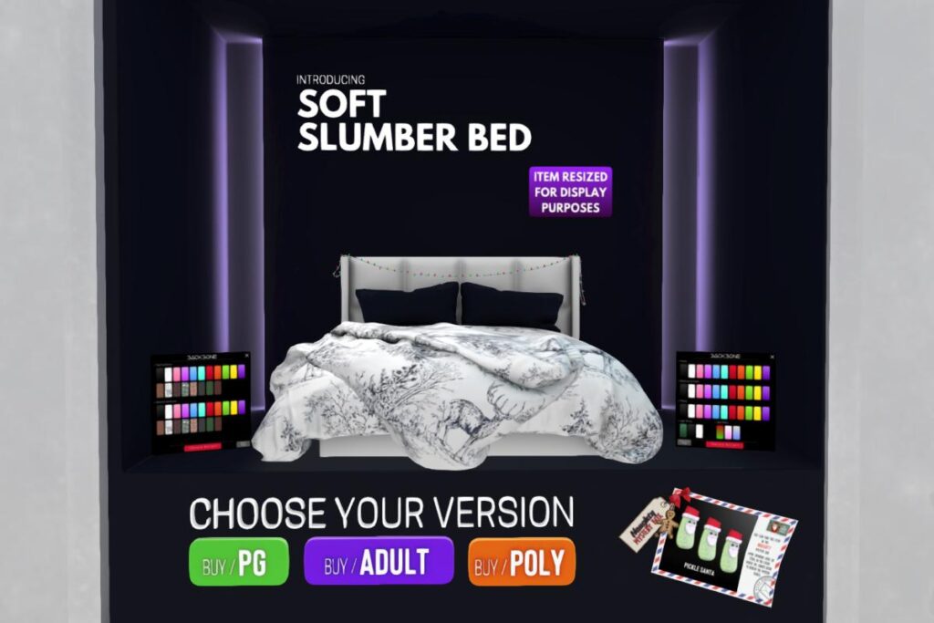 Soft Slumber Bed, L$1100 PG/L$2200 Adult/L$2600 Poly