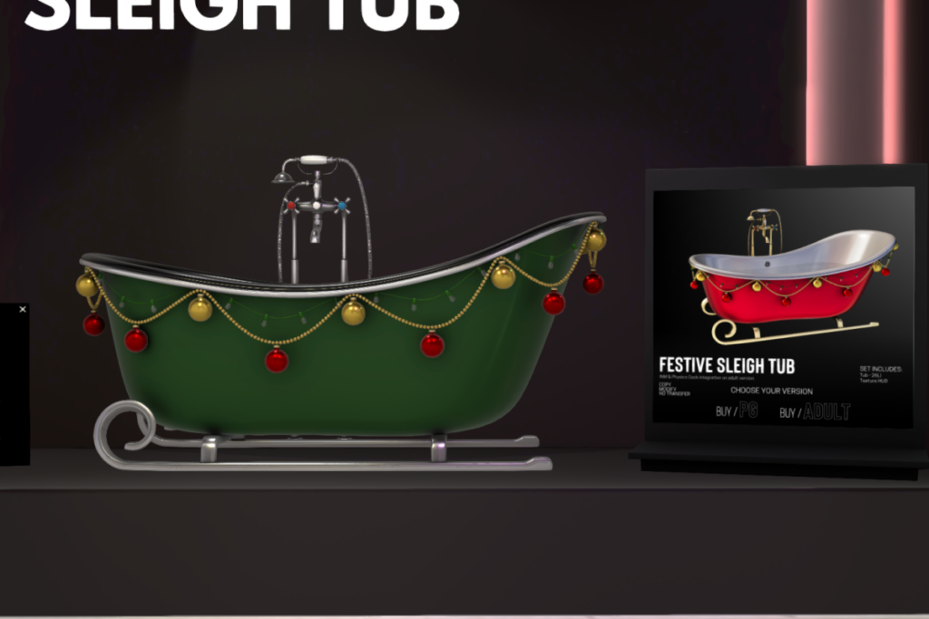 Festive Sleigh Tub, L$899 PG/L$1899 Adult